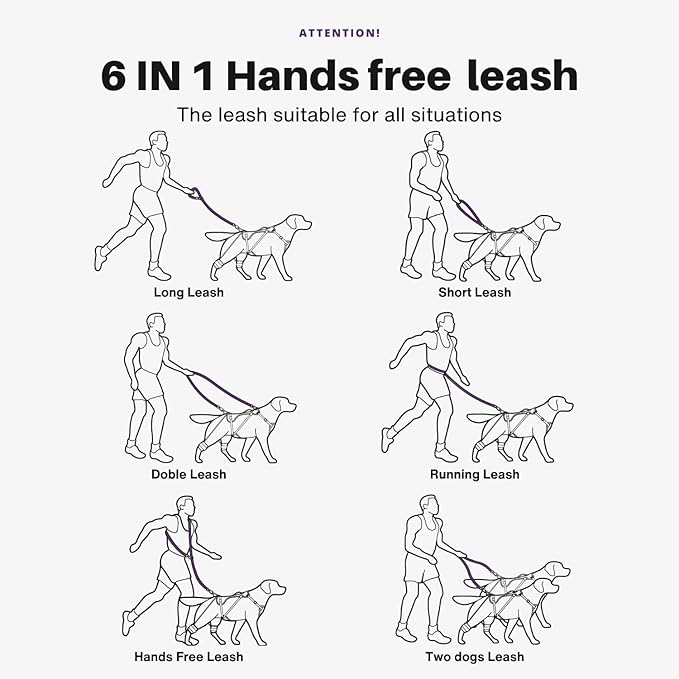Heavy-Duty Tactical Dog Leash for Medium & Large Dogs, 6-in-1 Hands-Free Design for Training, 4–7.5FT Waist-Worn Leash for Walking (Onyx Black)