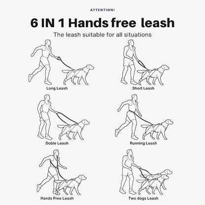 Heavy-Duty Tactical Dog Leash for Medium & Large Dogs, 6-in-1 Hands-Free Design for Training, 4–7.5FT Waist-Worn Leash for Walking (Onyx Black)
