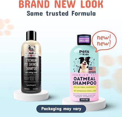 Pets Are Kids Too Oatmeal Dog Shampoo Baking Soda Hypoallergenic Anti Itch Moisturizing Soothing Deodorizing Pet Care Safe Puppy Shampoo Sensitive Skin Cat Shampoo - Coconut Based Cleanser 17 fl oz