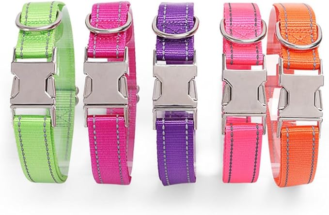 Reflective Dog Collar and Leash Set with Metal Buckle, Soft Sturdy Nylon Dog Collars with Quick Release Buckle, Adjustable Pet Collars with with ID Tag Ring for Small Medium Large Dogs