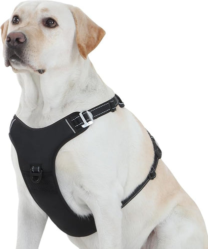 No Pull Dog Harness with 3 Snap Buckles,No Choke Front Lead pet Harness Reflective and Adjustable Soft Padded Vest for Small Medium Large Dog (Black, Extra Large)
