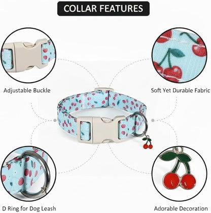 Dog Collar, Cherry Pattern Dog Collar for Spring Summer for Medium Large Dogs, M