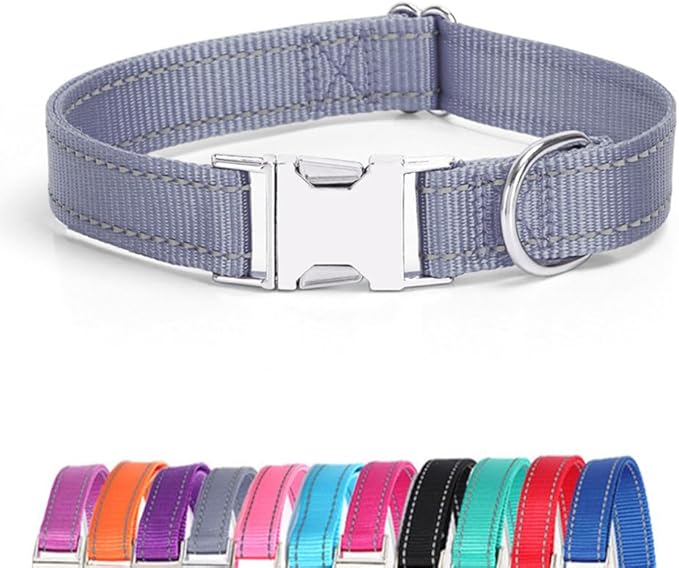 Reflective Dog Collar and Leash Set with Metal Buckle, Soft Sturdy Nylon Dog Collars with Quick Release Buckle, Adjustable Pet Collars with with ID Tag Ring for Small Medium Large Dogs