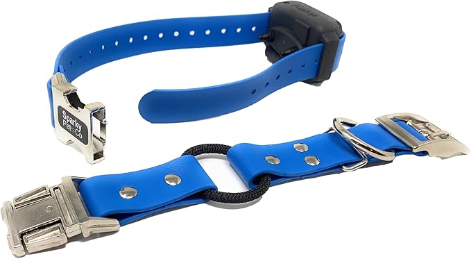 Sparky Pet Co - Zeus ECollar Replacement Strap - Bungee Loop Dog Collar - Waterproof Biothane - Adjustable - Double Buckle - Quick Snap Metal Clasp - for Invisible Fence Systems 1"x 30" Blue