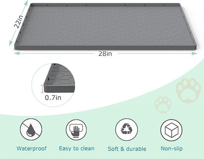Jacooxi Cat Litter Mat for Litter Box, Silicone Large Cat Litter Trapping Mat - 28x22 in, Waterproof & Non-Slip, Durable & Easy Clean, Gray