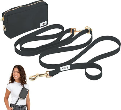 elby - Hands Free Dog Leash with Treat Pouch - Dog Walking Accessories - Dog Training Leash with Fanny Pack - Dog Accessories and Walking Essentials - Medium and Large Dogs (Black, Regular)