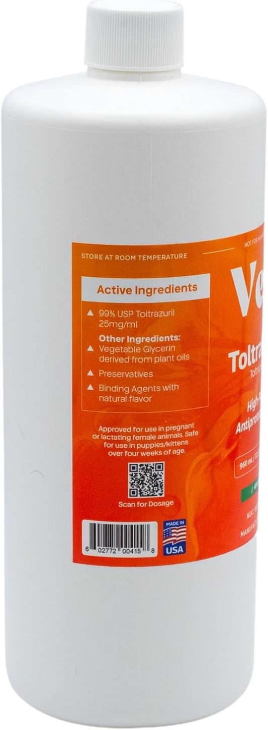 ToltraMax Toltrazuril 2.5% for Horses, Dogs, Cats, 960mL/32.4Ounce, for Non-Food Chain Animals, Alfalfa