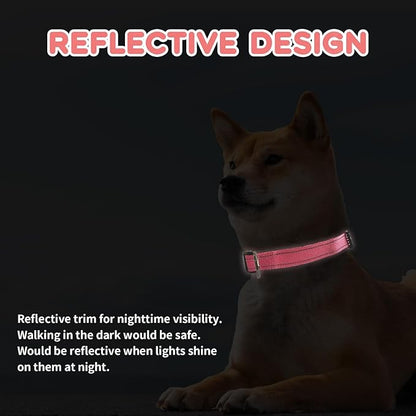 Roses&Poetry Pink Dog Leash and Collar Set, Reflective Dog Collar and Leash for Large Dogs, Adjustable Durable Matching Collars with Leashes for Large Dogs (Pink Gradient-L)