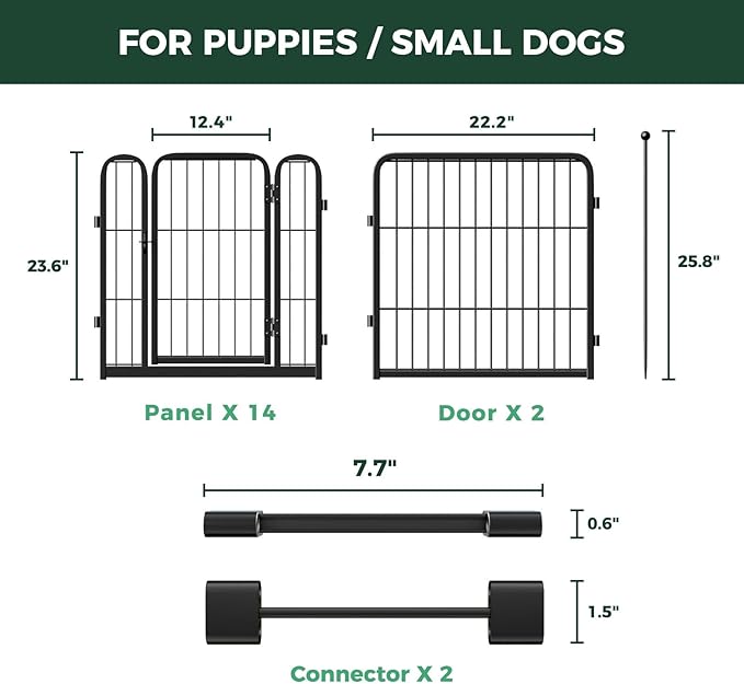 FXW Rollick Unleashed Dog Playpen for Indoor, Yard, RV Camping, 24 inch 16 Panels Dog Pen with Connectors (Pack of 2) for Small and Puppy Dogs, Black│Patented