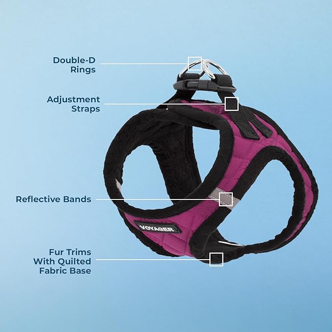 Best Pet Supplies - All Weather Plush, Reflective, No Pull Harness for Small, Medium Dogs, Cats - Secure with Hook & Loop Fastener, Buckle, Double D-Rings - Red Rose Plush, XL