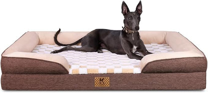KSIIA Waterproof Dog Bed Orthopedic for Small Senior Dog Couch with Sides, Extra Thick Supportive Pet Bed Sofa with Soft Plush Cover and Non-Slip Bottom, 30 x 20 Inch, Brown