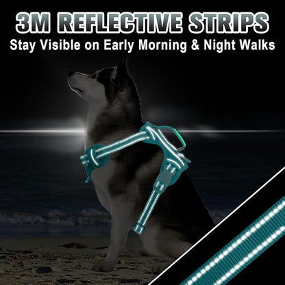 BARKBAY No Pull Dog Harness Large Reflective Dog Harness with Front Clip and Easy Control Handle for Walking Training Running with ID tag Pocket(Ocean Blue,L)