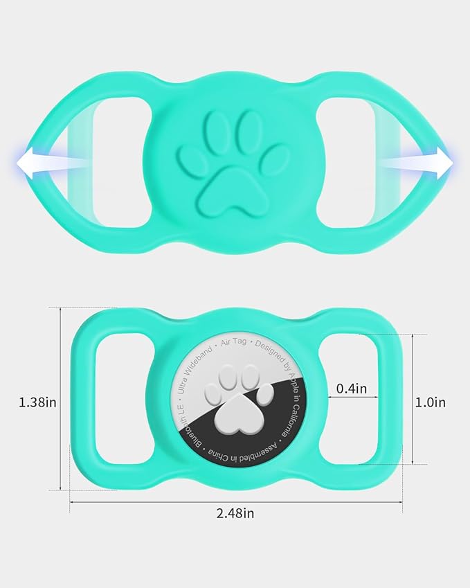 Dynmeow Dog Cat Collar Holder Compatible with Airtag, Anti-Lost Silcione Holder for 3/4-1" inch Wide Collar, Turquoise, M(1 Pack)