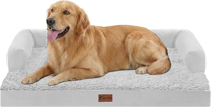 Casa Paw Orthopedic Dog Beds for Extra Large Dogs, Waterproof Egg Crate Foam XL Dog Bed with Sides 41x27Inch, Washable Big Dogs Couch Beds with Removable Cover and Nonskid Bottom, Grey White