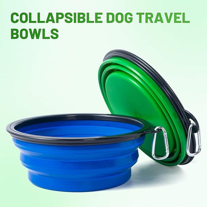 Extra Large Dog Bowl Pet Collapsible Bowls, 2 Pack Collapsible Dog Water Bowls for Large Dogs Portable Pet Feeding Water Dish for Walking Parking Traveling with 2 Carabiners (Blue+Green, Jumbo)