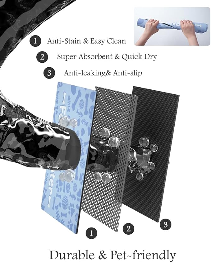 Pet Feeding Mat-Absorbent Dog Mat for Food and Water Bowl-No Stains Quick Dry Water Dispenser Mat-Dog Accessories Pet Supplies-Bowl for Messy Drinkers（Bone,17"x34"