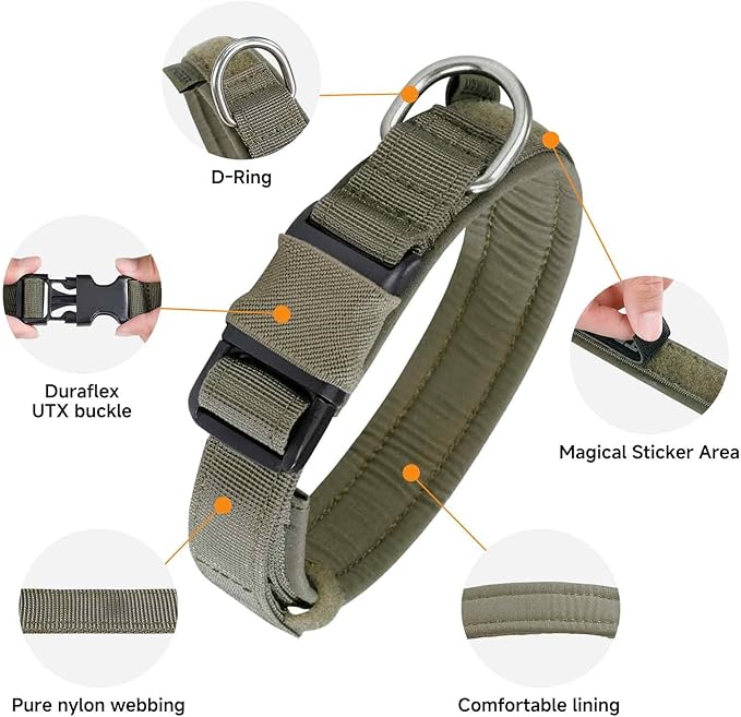EXCELLENT ELITE SPANKER Tactical Small Puppy Dog Collar Nylon Adjustable Heavy Duty Military for Small Medium and Large Dogs Pet Soft Padded Dog Collar(RGN-S)
