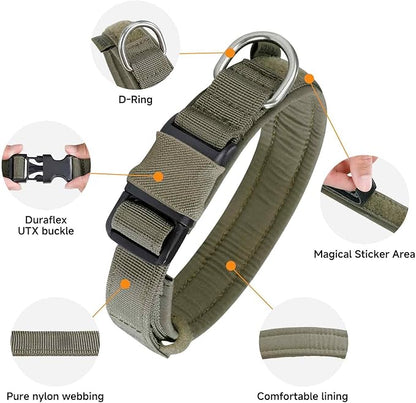 EXCELLENT ELITE SPANKER Tactical Small Puppy Dog Collar Nylon Adjustable Heavy Duty Military for Small Medium and Large Dogs Pet Soft Padded Dog Collar(RGN-S)