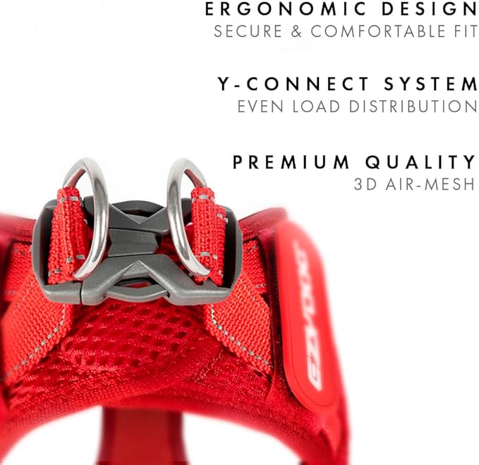 EzyDog FORMFIT Dog Harness for Small Sized Dog - All Weather Breathable Mesh Small Dog Harness with Reflective Trim, Easy Hook & Loop Closure, Sturdy Buckle, & D-Ring (Red, M)