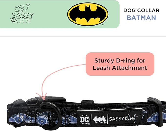 Sassy Woof Dog Collar Batman™ - S, Adjustable, Durable, Comfortable and Stylish Pet Accessories for Small Dogs - Officially Licensed