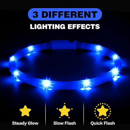 HIGO Light Up Dog Collar - 2-Pack Silicone LED Dog Collar Rechargeable, Safety Collar Light, Glow in The Dark Collar Lighted Dog Necklace for Small Medium Large Dogs (Blue)