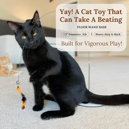 GADGETSOLOGY Cat Wand Toy with Round Base – Interactive Feather & Glow-in-The-Dark Octopus Attachments – Suction Cup Cat Toy for Indoor Cats & Kittens