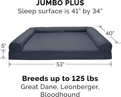 Furhaven Cooling Gel Dog Bed for Large Dogs w/ Removable Bolsters & Washable Cover, For Dogs Up to 125 lbs - Quilted Sofa - Iron Gray, Jumbo Plus/XXL