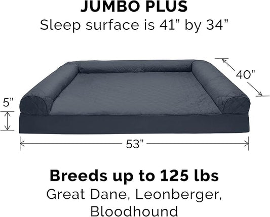 Furhaven Cooling Gel Dog Bed for Large Dogs w/ Removable Bolsters & Washable Cover, For Dogs Up to 125 lbs - Quilted Sofa - Iron Gray, Jumbo Plus/XXL