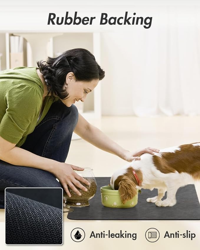MontVoo-Absorbent Pet Feeding Mat-No Stains Pet Mat for Food and Water Bowl-Quick Dry Cat & Dog Food Mat Water Dispenser Mat-Pet Supplies Mat-Dog Water Bowl Mat for Messy Drinker,（Darkgrey,23"x34"）