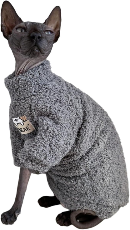 Sphynx Cat Clothes Hairless Cat Super Soft Warm Fleece T Shirt Elastic Winter Sweater Outfit, Pet Clothes for Sphynx Cat Coat for Cats and Small Dogs Apparel (Grey, Small)