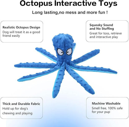 CPYOSN Octopus Squeaky Plush Dog Toys - No Stuffing, Crinkle, Durable for Puppy Teething, Small to Large Dogs, 2 Pack