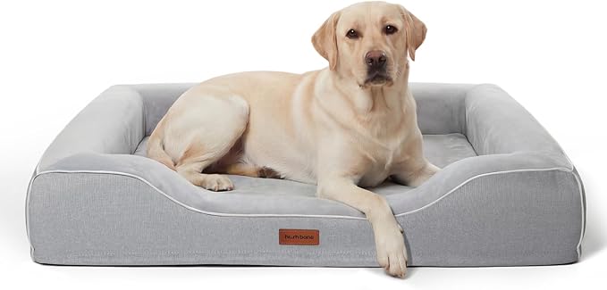 42 Inch XL Orthopedic Dog Bed for Large Dogs Up to 80lbs,Cooling Gel Memory Foam Dog Couch Bed with 4-Sided Bolster,Waterproof Washable Cover,Non-Slip Bottom,Grey
