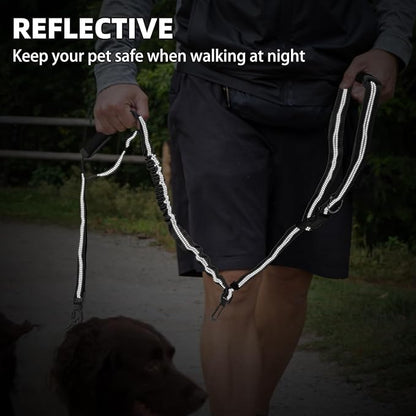 PUPTECK Heavy Duty Bungee Leash for Medium Large Dogs, No Pull Tactical Dog Leash with Double Handles for Training, Reflective with Car Seatbelt and Quick Release Buckle, Black