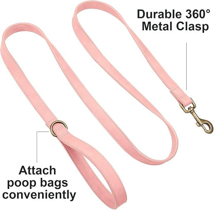 Didog Stylish PU Leather Dog Leash for Large Dogs, Easy to Clean 5ft Pink Dog Leashes for Medium Dogs, Cute and Fashionable for Walking, Running and Training,Pink, M