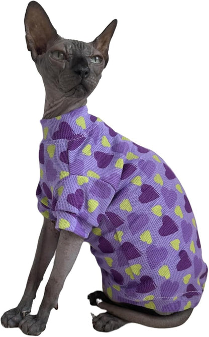 Limited Edition Sphynx Cat Cotton T-Shirts Hairless Cat Sweatshirt Pet Kitten Clothes Round Collar Kitten Shirts Vest Cats & Small Dogs Apparel (Purple Heart, M (5.5-6.6 lbs))