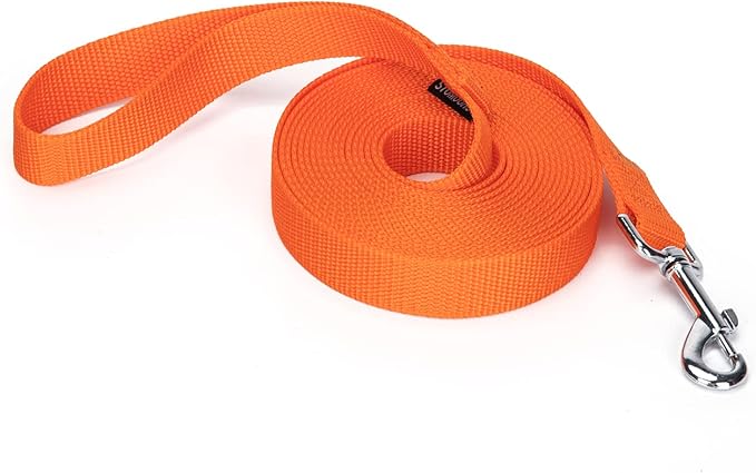 Siumouhoi Strong Durable 15ft Nylon Dog Training Leash, 1 Inch Wide Traction Rope, for Small and Medium Dog (Orange, 15 Feet)