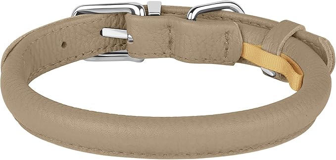 OOPSDOGGY Rolled Leather Dog Collar Soft Roll Collars for Small Medium Large Dogs Puppy (Beige, L, 14"-18")