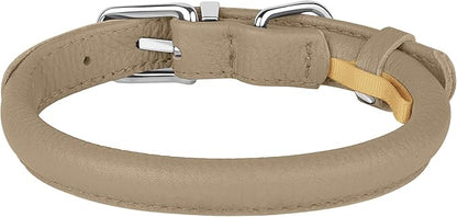 OOPSDOGGY Rolled Leather Dog Collar Soft Roll Collars for Small Medium Large Dogs Puppy (Beige, XL, 17"-21")