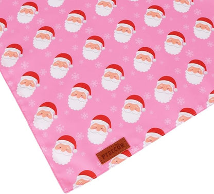 PTDECOR Christmas Dog Bandana, Santa Snowman Design Reversible Holiday Pet Scarf, Pink Triangle Fit Female Christmas Bandanas for Medium Large Dogs Pets (Large)