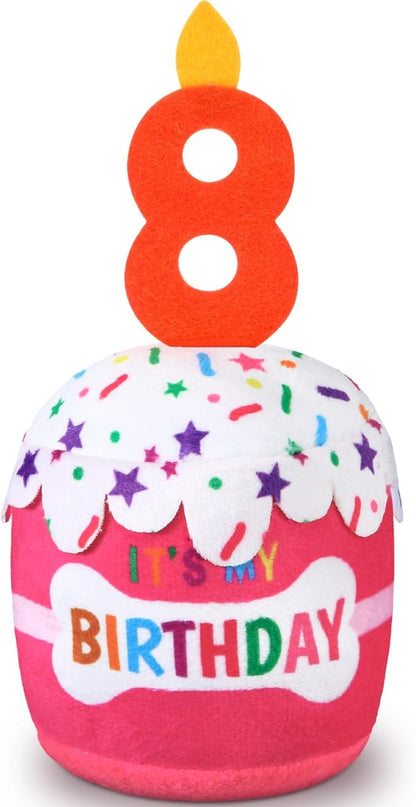 Dog Birthday Cake Toy Accessories for Girl Boy Gifts, Squeaky Plush Toy for Dog Birthday Party Decor Favor for Large, Medium and Small Dogs(8th,Pink)