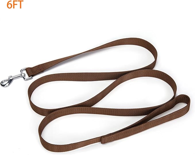 Siumouhoi Strong Durable Nylon Dog Training Leash, 1 Inch Wide Traction Rope, 6 ft 10ft 15ft Long, for Small and Medium Dog (Brown, 6 Feet)