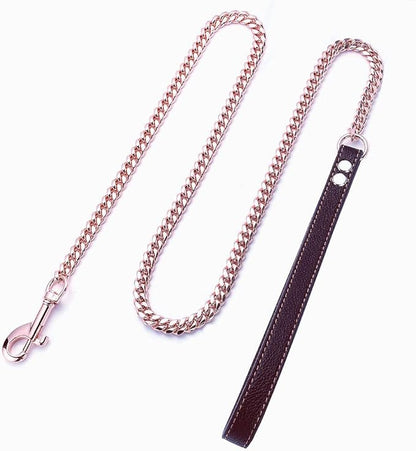 Rose Gold Dog Chain Leash 10MM 14MM Curb Cuban Link Chain Dog Leash Strong Chew Proof Stainless Steel Leash 3FT/4FT/5FT for Small Medium Large Dogs(10mm,4ft)…