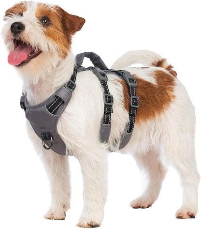 Huntboo Reflective Dog Harness with Handle, Escape Proof, No Slip, Breathable, Lightweight, Adjustable Lift Harness for Small, Medium, and Large Dogs Walking, Training, and Running Gear(Black,XS)