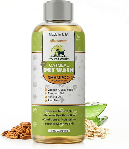 Oatmeal Dog Shampoo & Conditioner 17oz [USA] 5 in 1 Plant-Based Organic Sulfate-Free Soap-Free-Tearless Moisturizer for Dandruff Allergies & Itchy Dry Sensitive Skin-Puppy Grooming [Pro Pet Works]