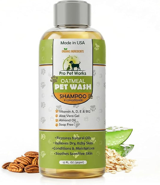 Oatmeal Dog Shampoo & Conditioner 17oz [USA] 5 in 1 Plant-Based Organic Sulfate-Free Soap-Free-Tearless Moisturizer for Dandruff Allergies & Itchy Dry Sensitive Skin-Puppy Grooming [Pro Pet Works]