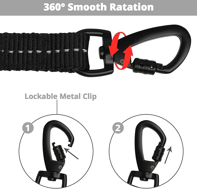 Long Dog Leash 10 FT: Heavy Duty Rope Leashes for Dogs Training with Swivel Lockable Hook Reflective Threads Bungee and Padded Handle - Dog Lead for Large Small Medium Dogs Outside Walking Hiking Grey