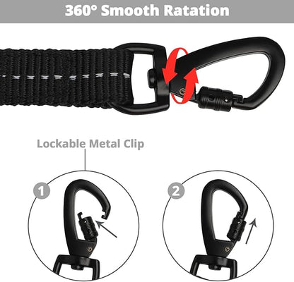 Long Dog Leash 15 FT: Heavy Duty Rope Leashes for Dogs Training with Swivel Lockable Hook Reflective Threads Bungee and Padded Handle - Dog Lead for Large Small Medium Dogs Outside Walking Hiking Grey