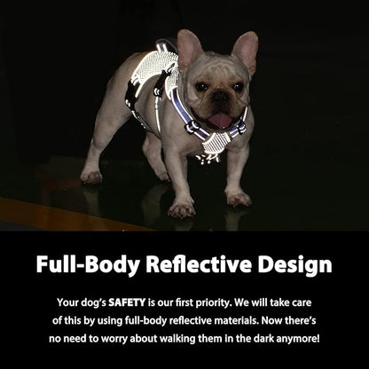 Huntboo Escape Proof Dog Harness, Escape Artist Harness, Reflective Dog Harness with Handle, Durable,Adjustable Vest for Small Medium Large Dogs Walking, Training,and Running Gear(Technicolor Blue,XL)