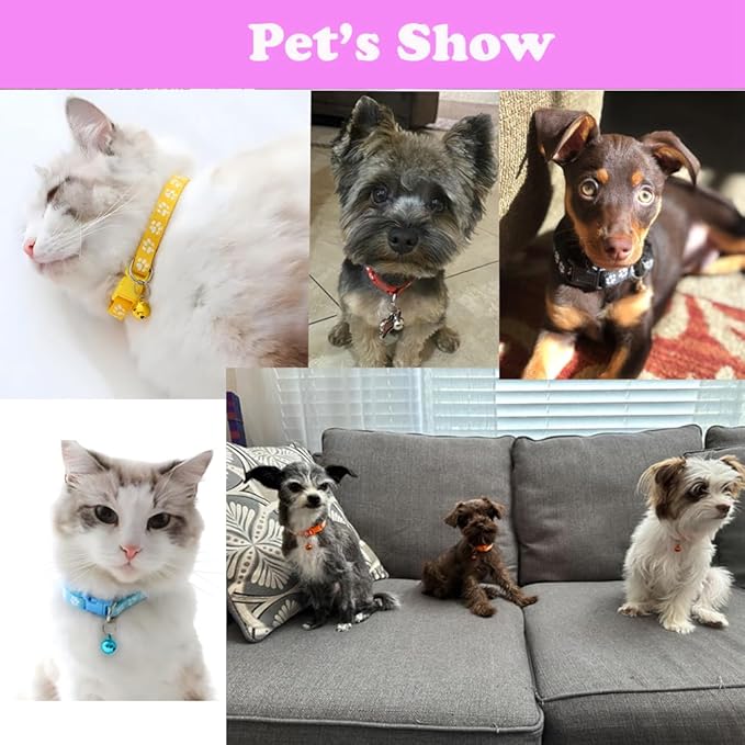 Puppy Collar XS with Bell Leash Set,Nylon Basic Reflective Puppy Collars Paw Print for XXS Xs Small Cat Pet Animal Litter Tiny Kitten Boy Girls, Light Blue