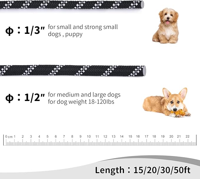 Long Dog Leash for Training 30Ft-Reflective Nylon Rope with Swivel Hook-Recall Agility Lead for Large Small Medium Dogs Outside Walking Hiking-Black